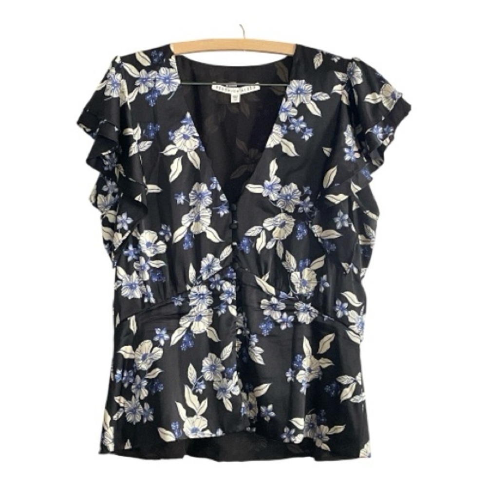 Veronica Beard Polly Black and Blue Floral Blouse